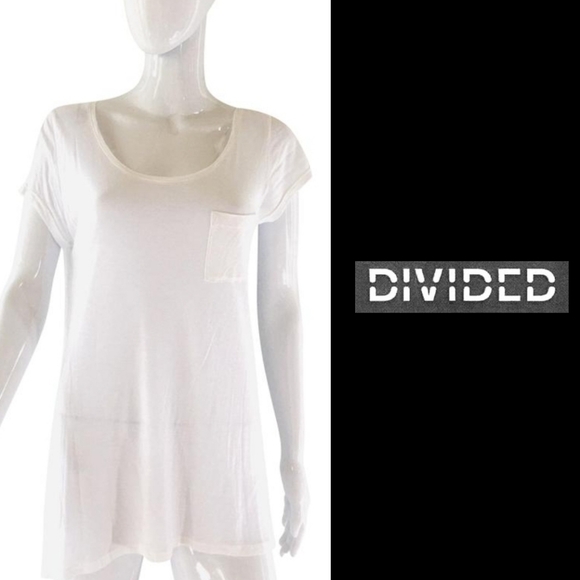 DIVIDED/ White Long Tee Shirt - Picture 1 of 5